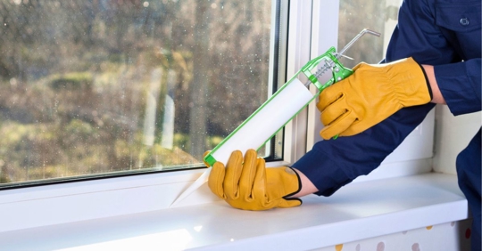 Caulking window frame with silicone sealant